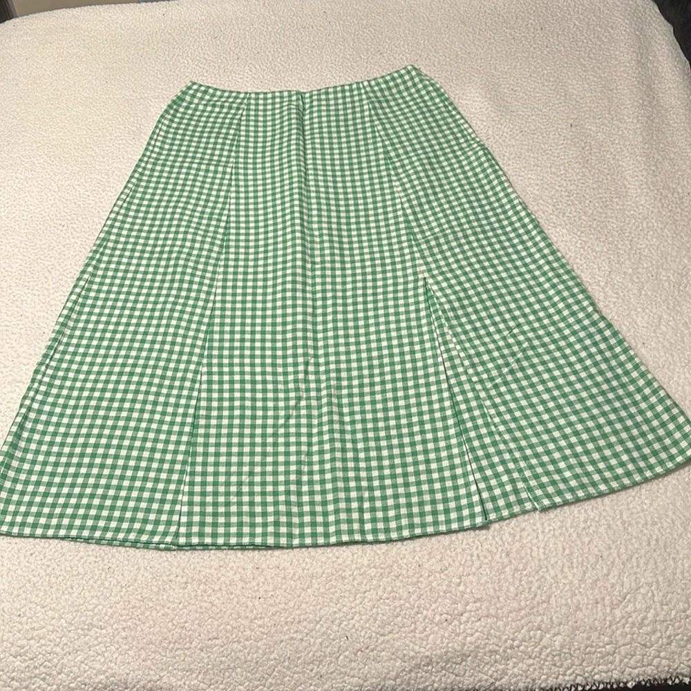 Loft A-Line Long Green & White Skirt with Slit, Wore Once, Size 6